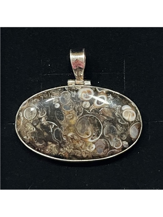 925 Sterling Silver Jewelry - 925 Sterling Silver Oval Pendant Chunky Statement Necklace Pendant. Brown tans